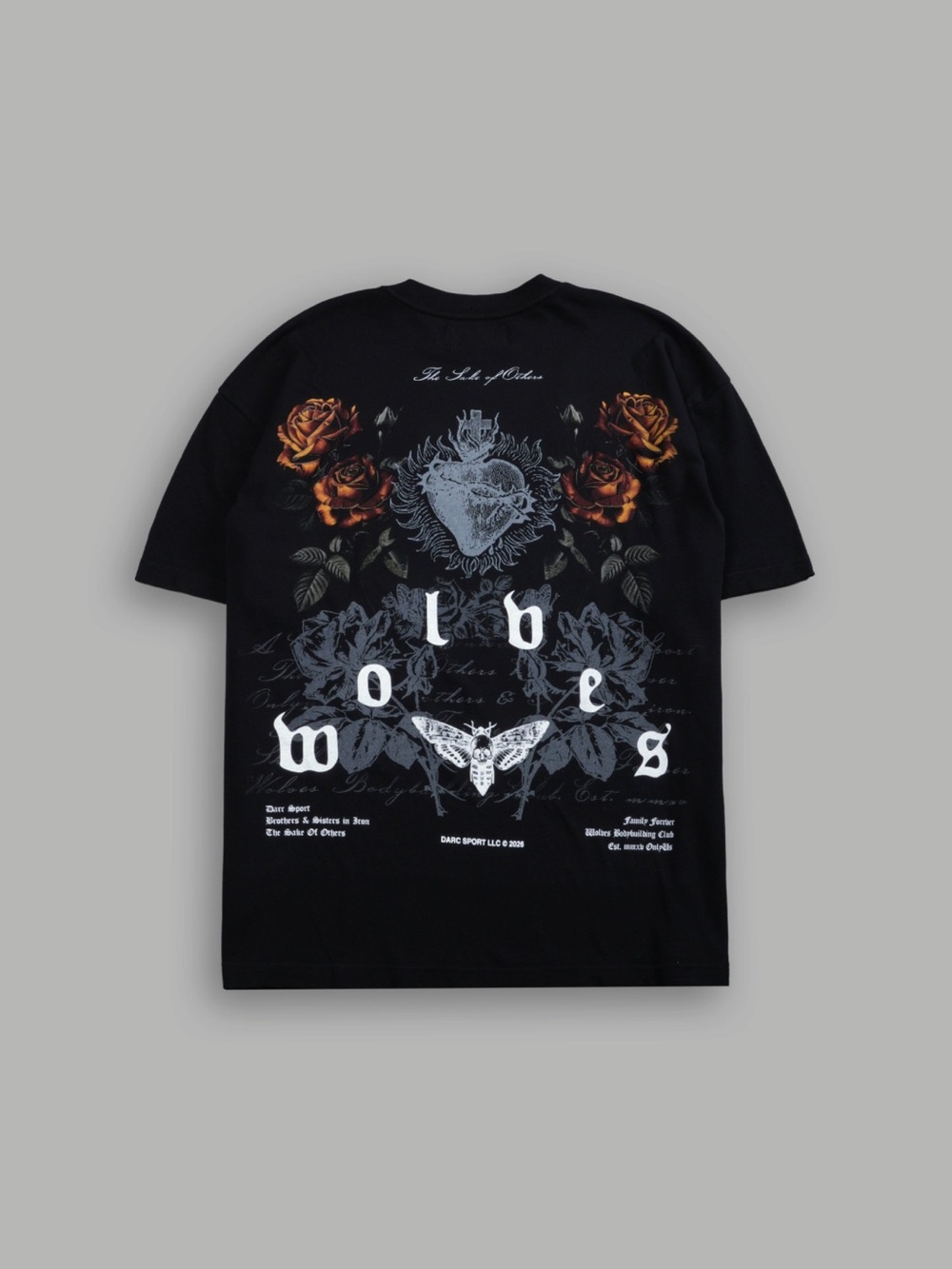 Darc Sport Black Tee with Orange Rose & White Graphic Back Print